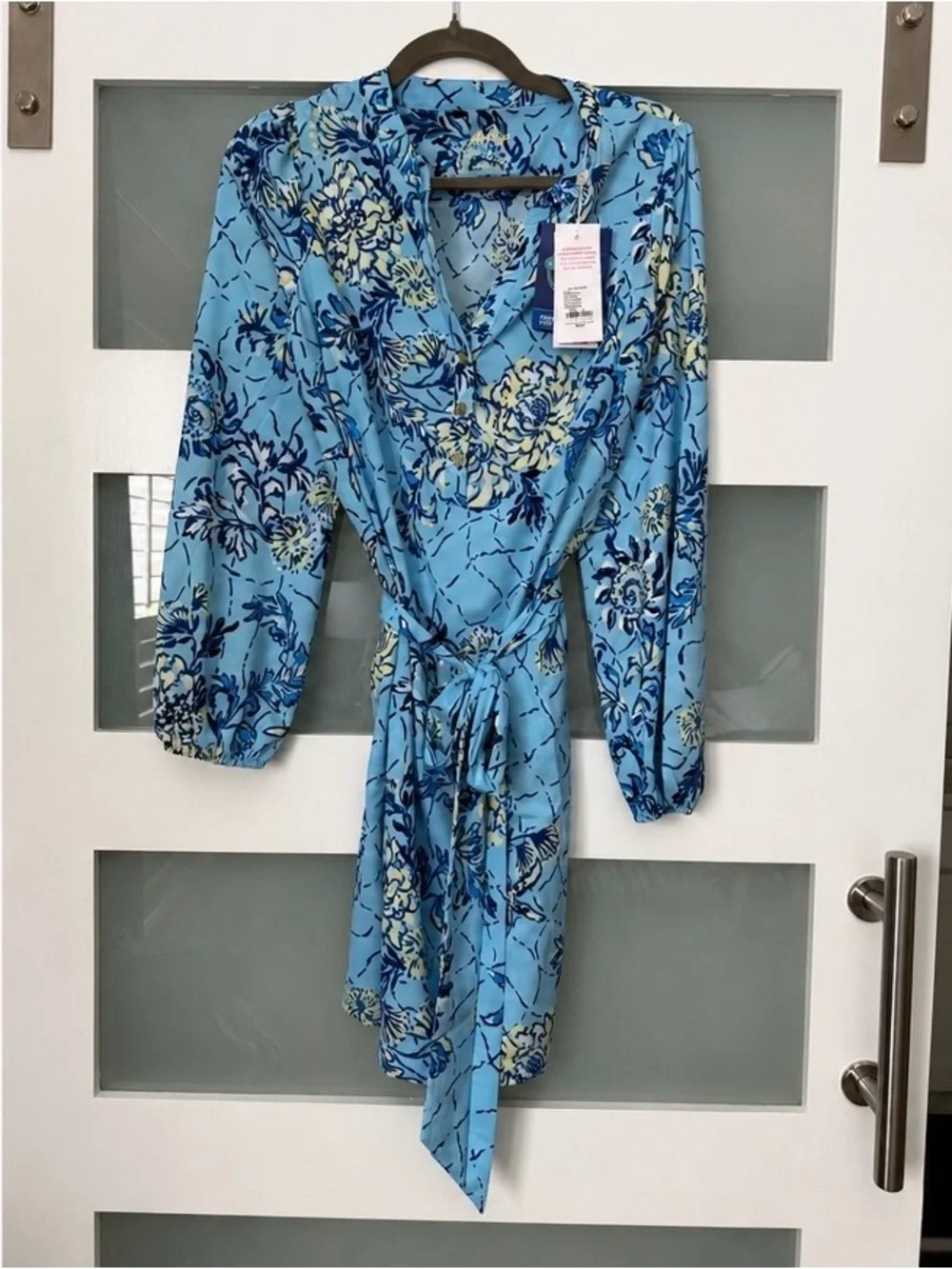 Lilly Pulitzer Ensley UPF Floral Tie-Waist Blue Mini Dress - Picture 2 of 2
